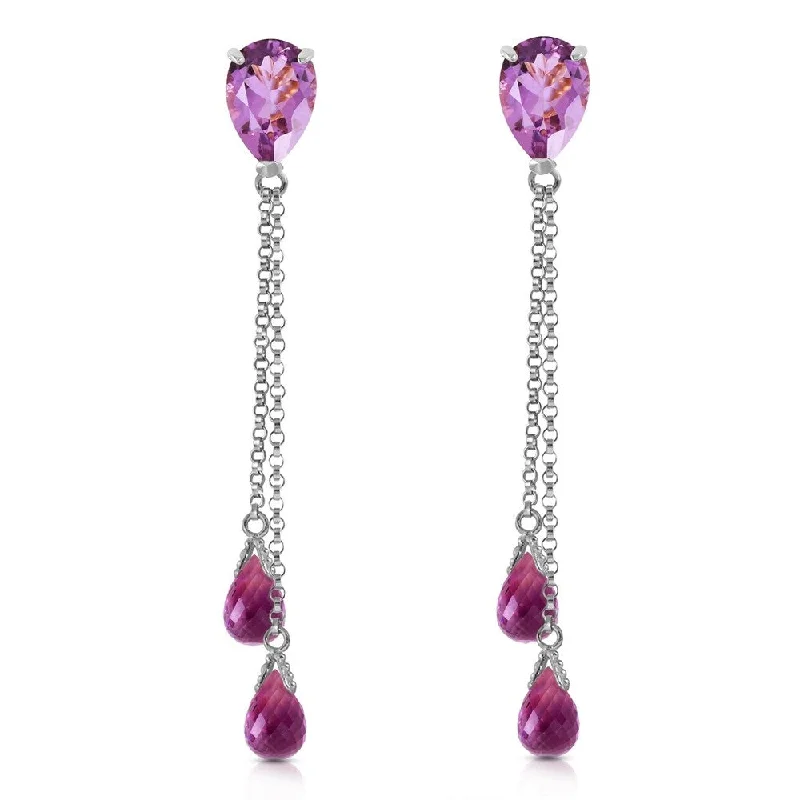 Long boho earrings-7.5 Carat 14K Solid White Gold Heart Can't Forget Amethyst Earrings