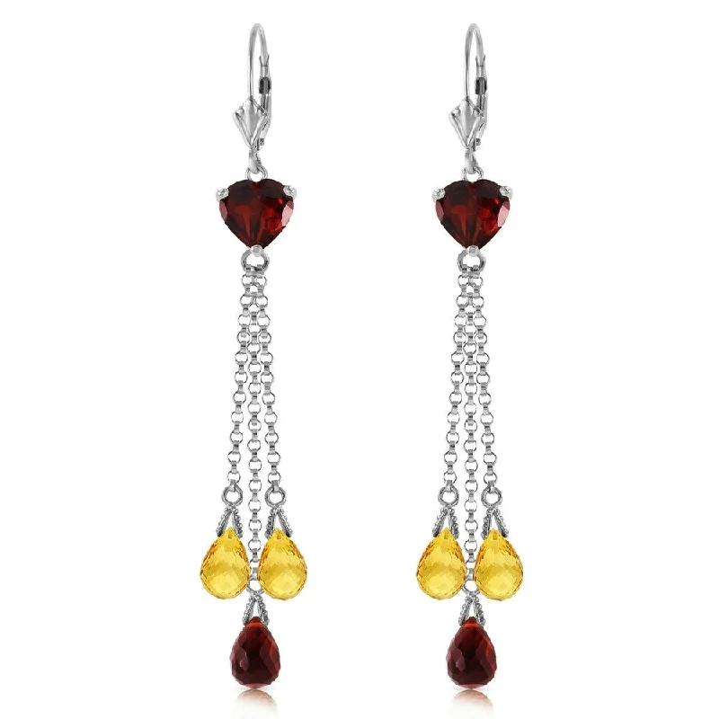 Statement chunky earrings-9.5 Carat 14K Solid White Gold Chandelier Earrings Briolette Garnet Citrine