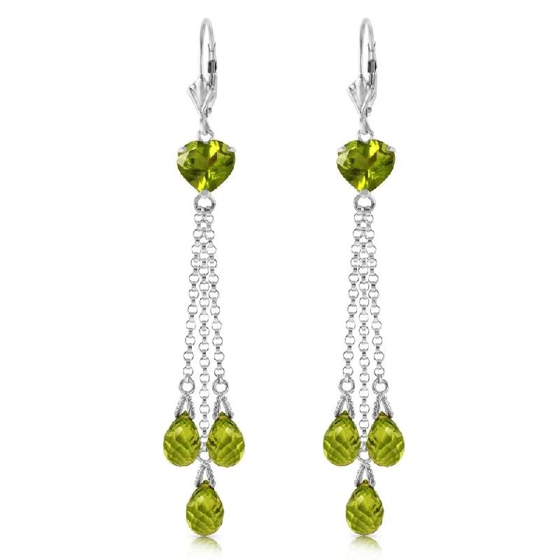 Star-shaped drop earrings-9.5 Carat 14K Solid White Gold Chandelier Earrings Briolette Peridot