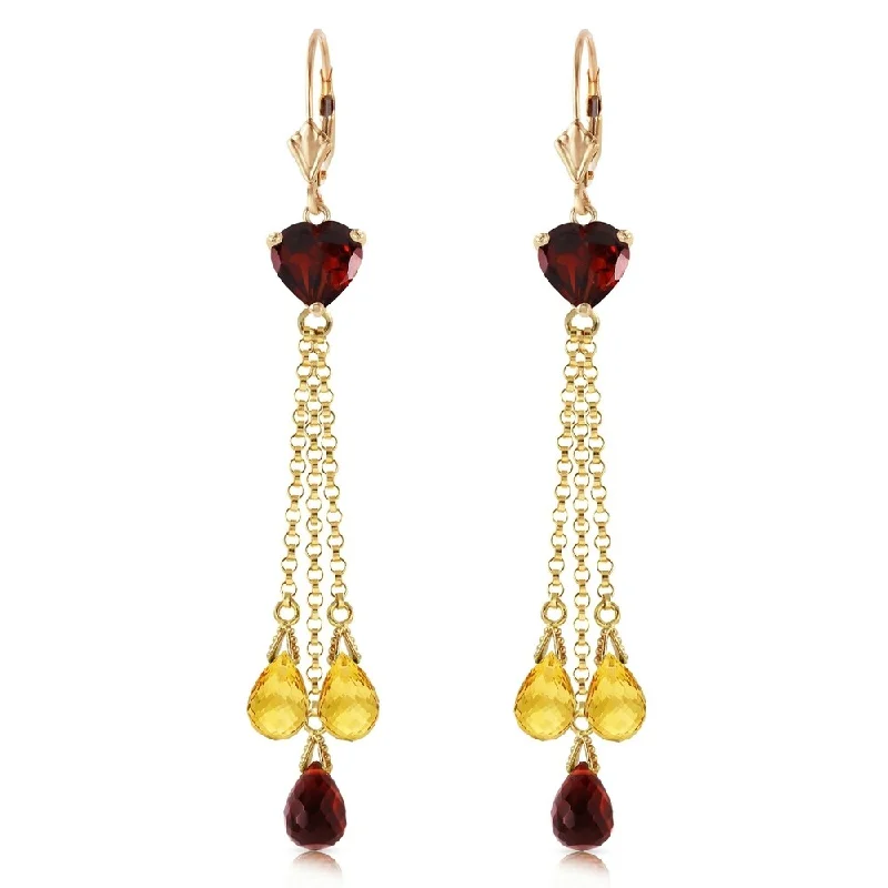 Multi-stone earrings-9.5 CTW 14K Solid Gold Chandelier Earrings Briolette Garnet Citrine