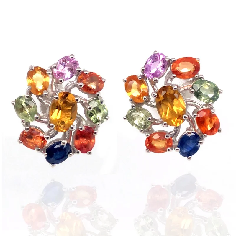 Filigree design earrings-925 Sterling Silver Citrine and Multi Sapphire Gemstone Stud Earrings