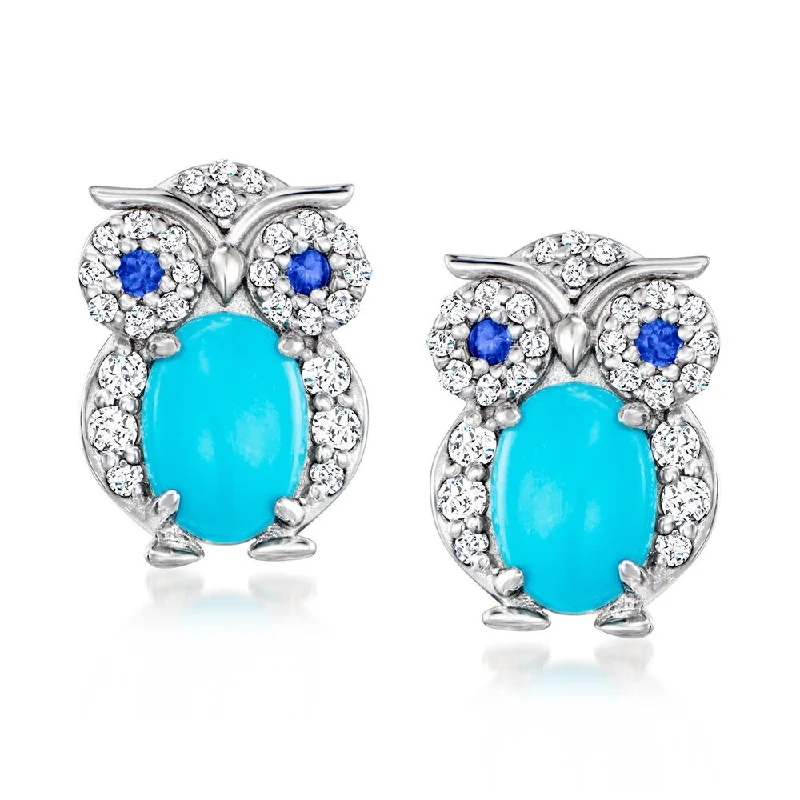 Infinity love earrings-925 Sterling Silver Sleeping Beauty Turquoise Gemstone Owl Stud Earrings