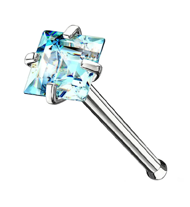 Wave design earrings-Aqua Square CZ Stainless Steel Nosebone