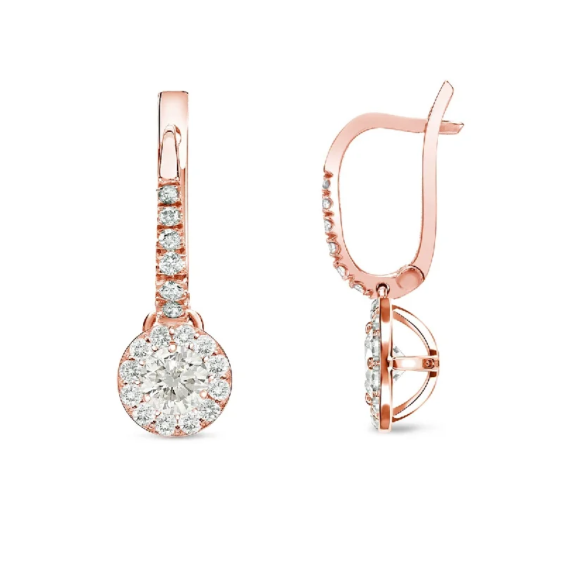 Heartbeat design earrings-Auriya 1/2ctw Round Halo Diamond Dangle Earrings 14k Rose Gold (I-J, I1-I2)