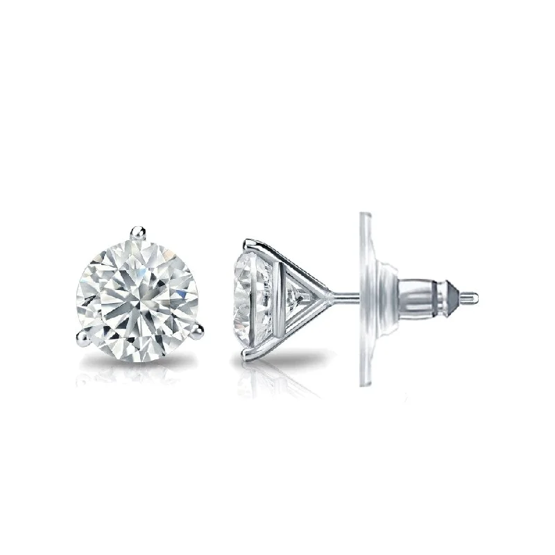 Baguette cut earrings-Auriya 1 3/4ctw 3 Prong Martini Set Round Diamond Stud Earrings 14K Gold Certified