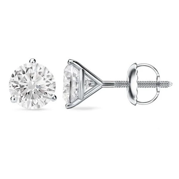 Triple stud earrings-Auriya 1 to 2 carat TW 3-Prong Martini Round Solitaire Diamond Stud Earrings 18K Gold GIA Certified (H-I, SI1-SI2)