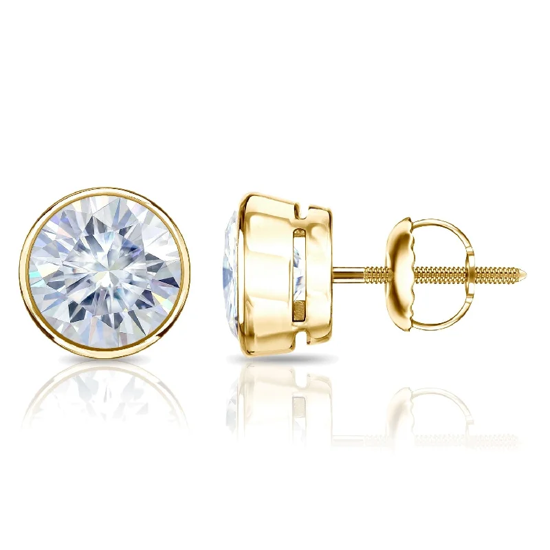 Double heart earrings-Auriya 14k Gold 2ctw Bezel-set Round Moissanite Stud Earrings - 6.5 mm