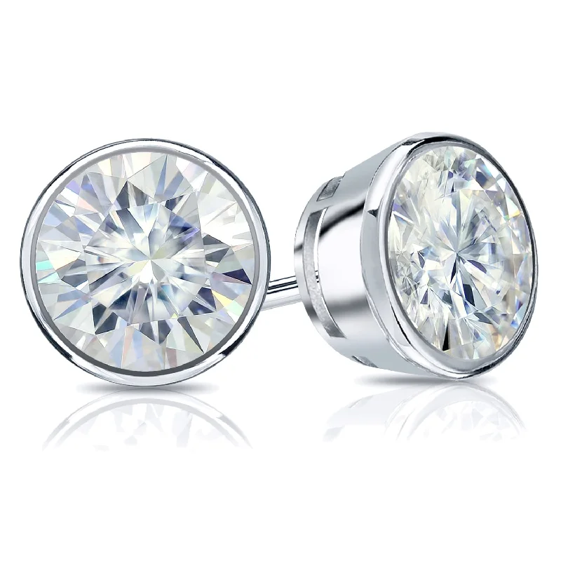 Hexagon charm earrings-Auriya 18k Gold 3ctw Bezel-set Round Moissanite Stud Earrings - 7.4 mm