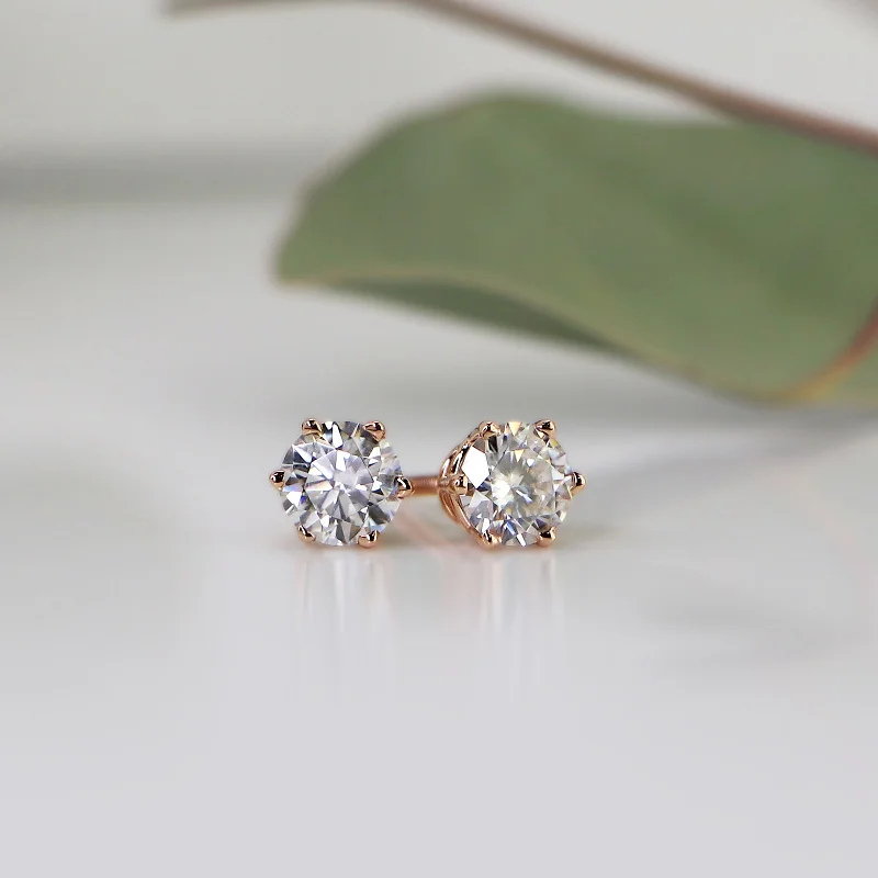 Wave design earrings-Auriya 1ctw Round Moissanite Stud Earrings 14k Gold - 5 mm