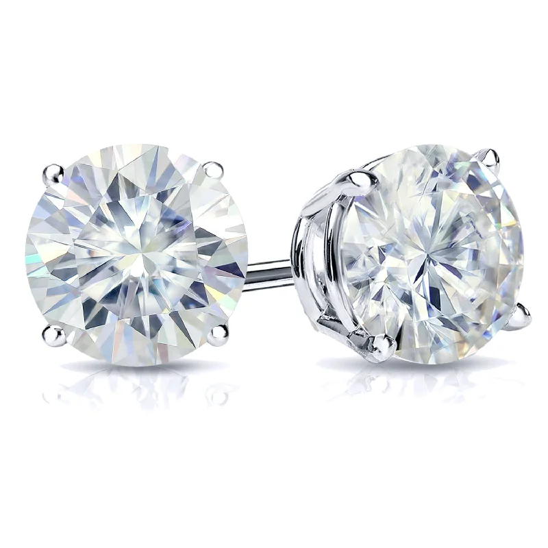 Raw crystal earrings-Auriya 2 1/2ctw Round Moissanite Stud Earrings 18k Gold 4-Prong Basket - 7 mm