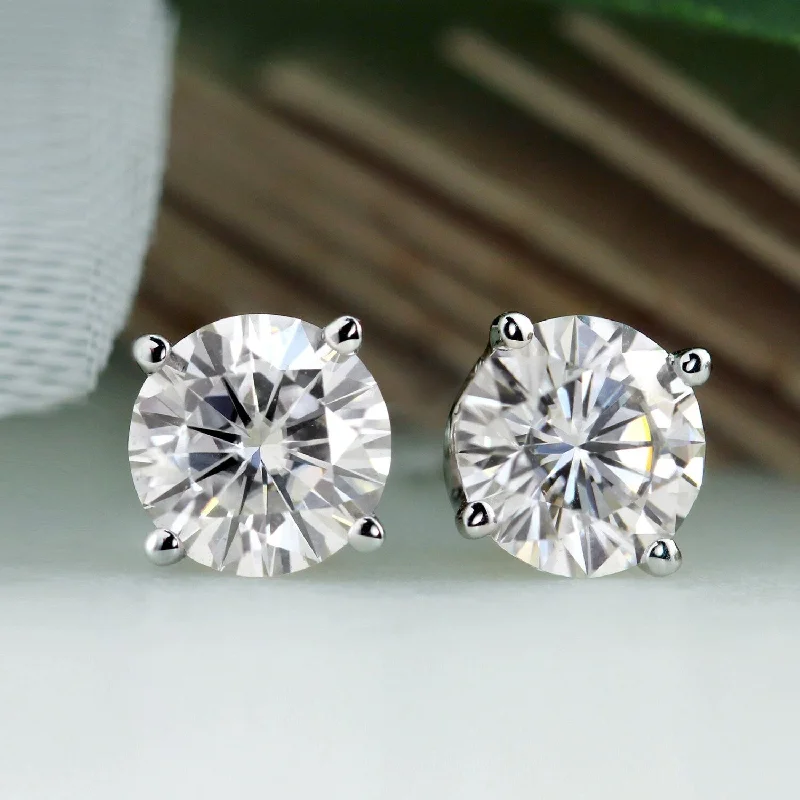 Minimalist bar earrings-Auriya 2ct TW Round Moissanite Stud Earrings Platinum - 6.5 mm