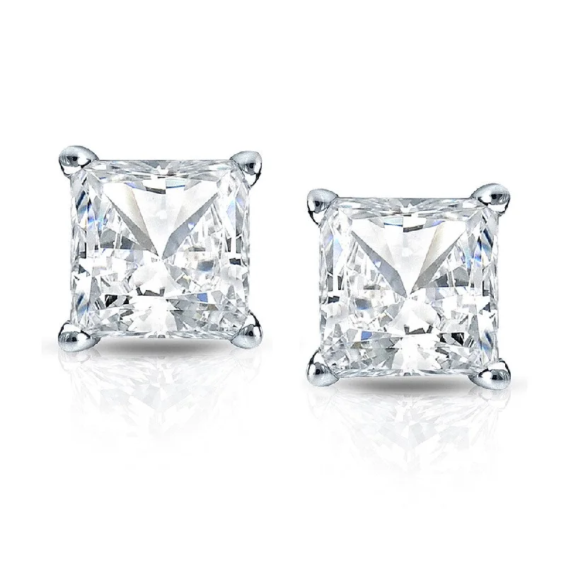 Engraved monogram earrings-Auriya 2ctw Martini Set Princess Cut Diamond Stud Earrings 14k Gold