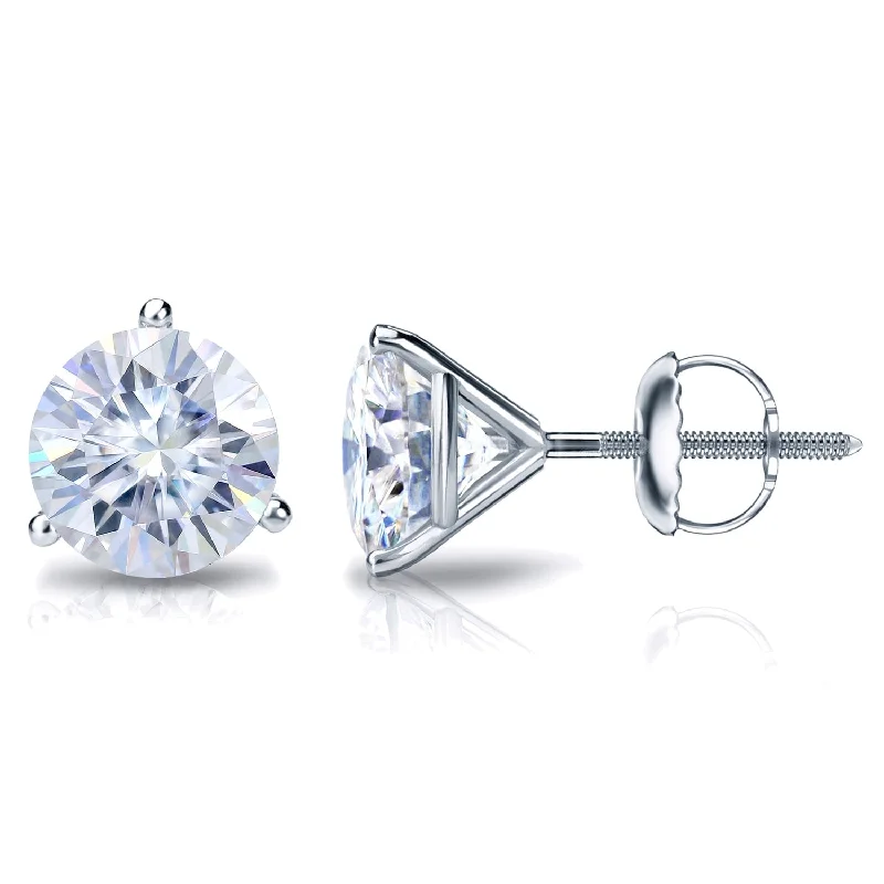 Floral engraved earrings-Auriya 3 1/2ctw Round Moissanite Stud Earrings 18k Gold Martini-set - 7.8 mm