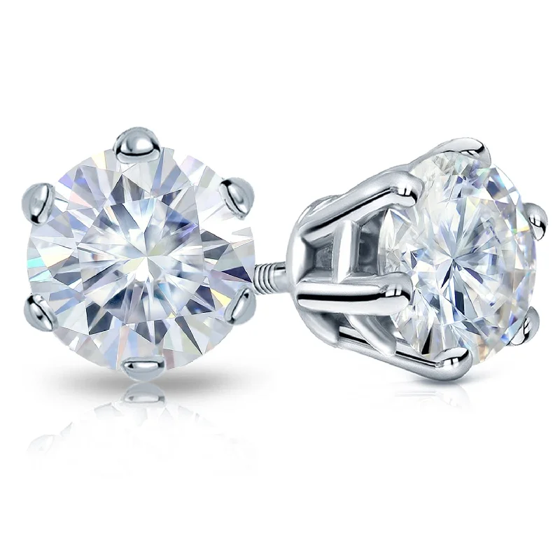 Heartbeat design earrings-Auriya 3ctw Round Moissanite Stud Earrings Platinum - 7.4 mm