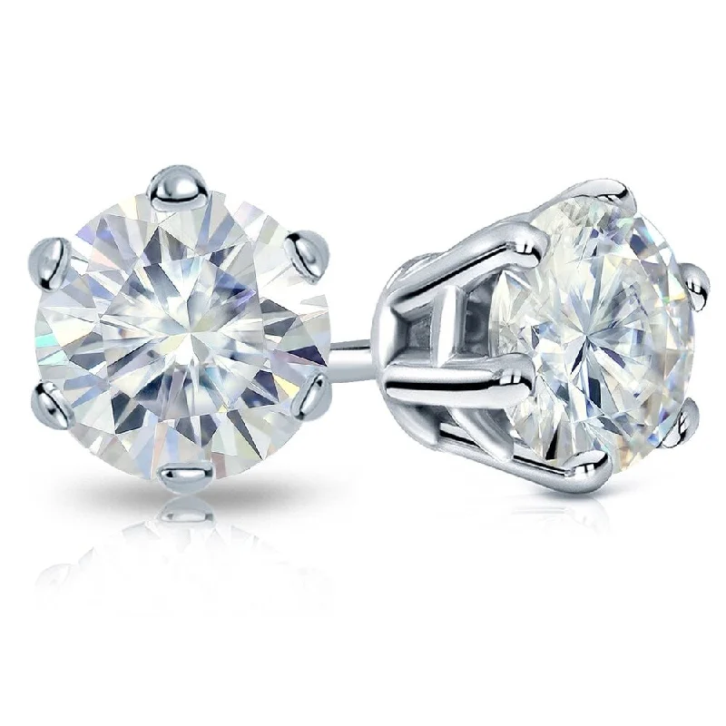 Side stone earrings-Auriya 7ctw Round Moissanite Stud Earrings 18k Gold