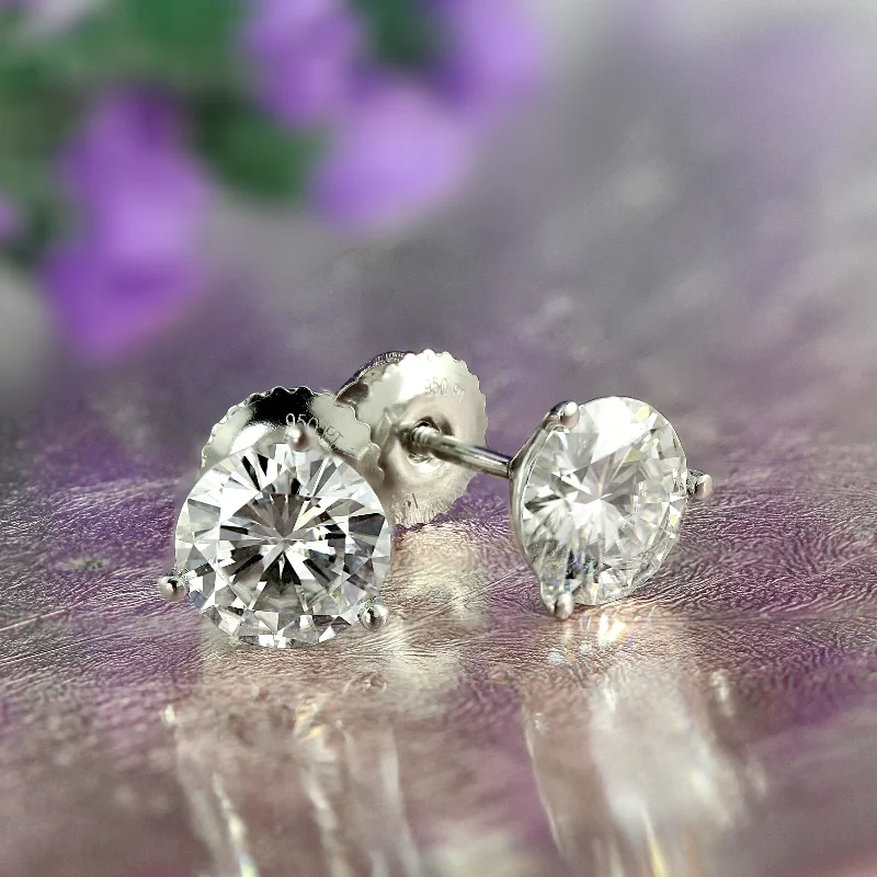 Sunflower charm earrings-Auriya Platinum 1ctw Round Moissanite Stud Earrings Martini-set - 5 mm