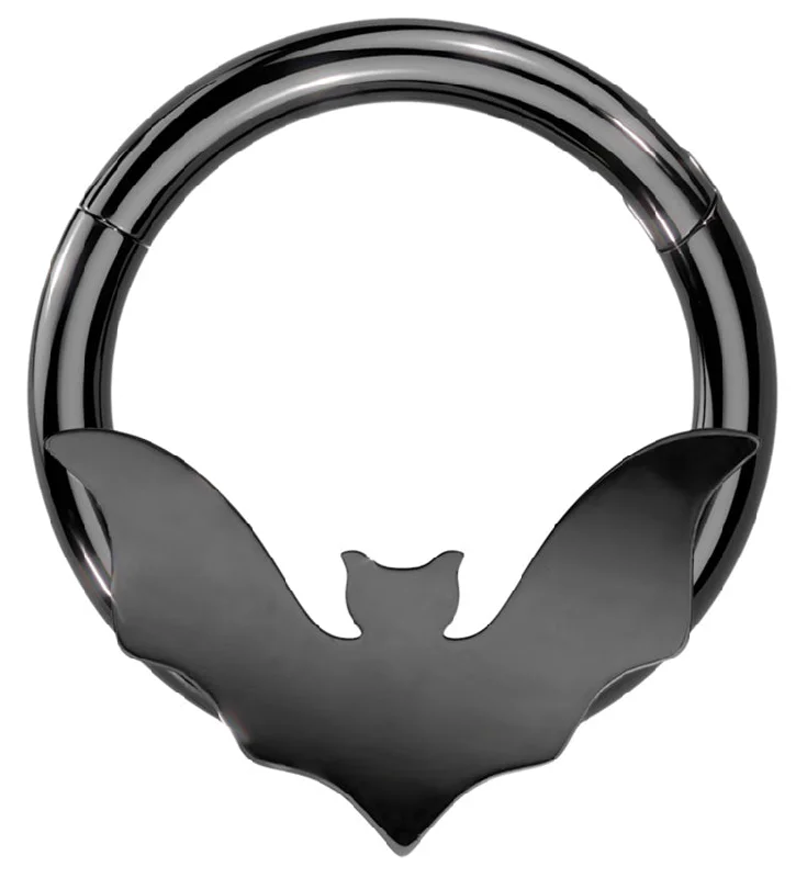 Spiral design earrings-Black PVD Flying Bat Stainless Steel Hinged Segment Ring