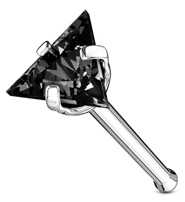 Hexagonal gem earrings-Black Triangle CZ Stainless Steel Nosebone