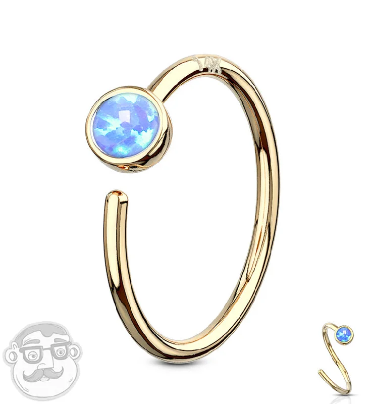 Diamond stud earrings-Blue Opalite 14kt Gold Nose Hoop Ring