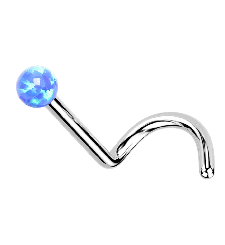 Dainty initial earrings-Blue Opalite Ball Titanium Threadless Nose Screw