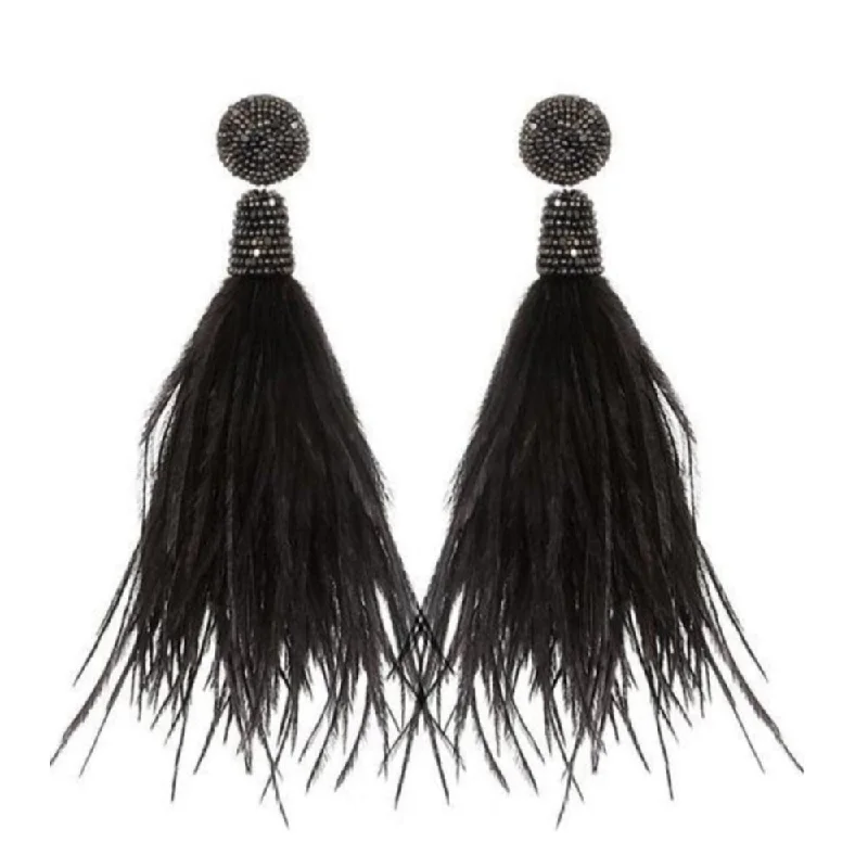 Gold teardrop earrings-Charcoal Feather Earrings