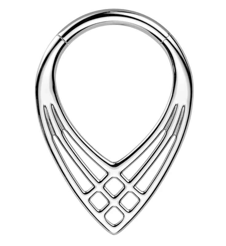 Celtic knot earrings-Criss Cross Teardrop Titanium Segment Ring