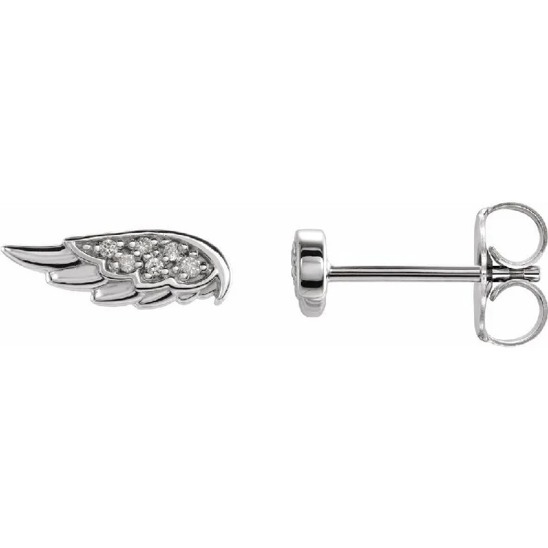 Oval garnet earrings-Curata 14k White Gold Polished .03 Carat Diamond Religious Guardian Angel Wing Stud Earrings