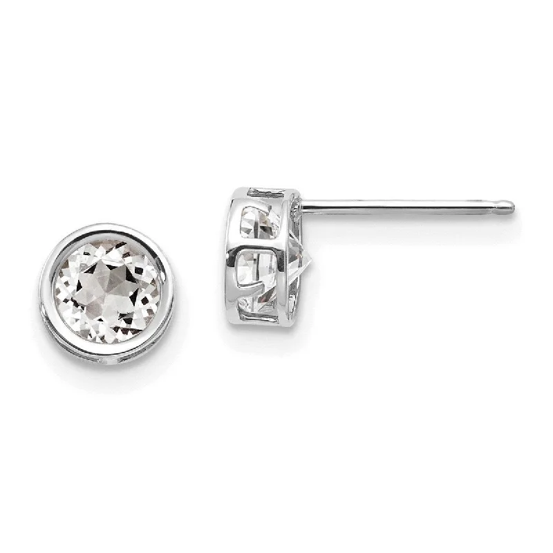 Sunburst design earrings-Curata 14k White Gold Polished Post 5mm Bezel White Topaz Stud Earrings