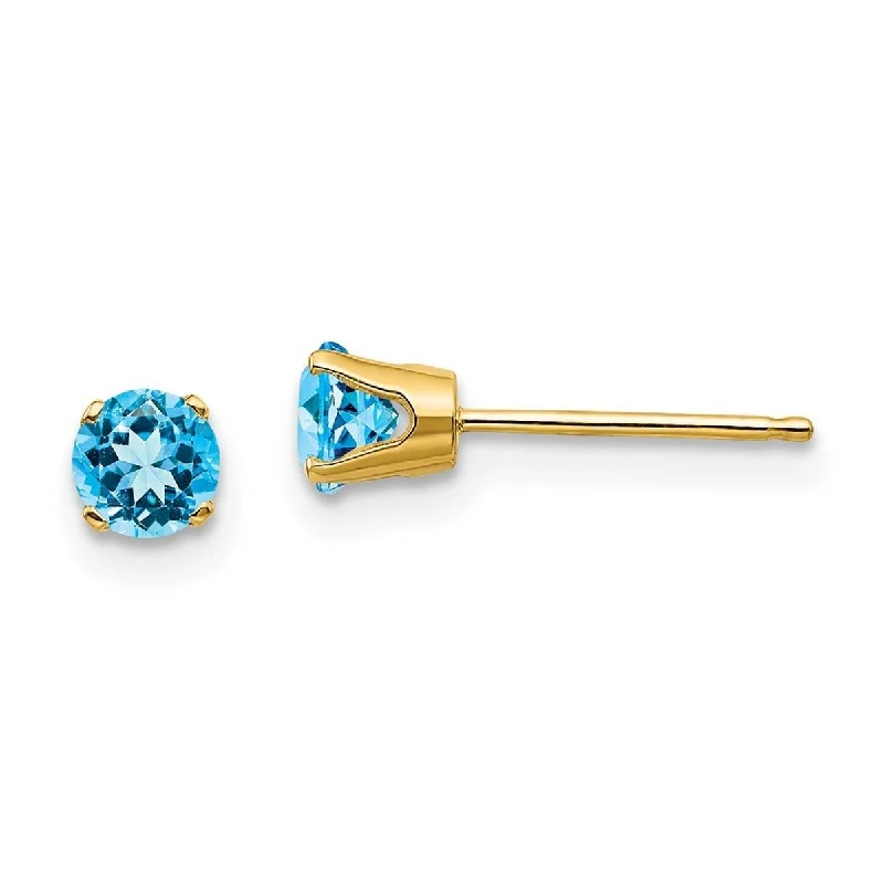 Gothic skull earrings-Curata 14k Yellow Gold 4mm Round Blue Topaz Stud Earrings