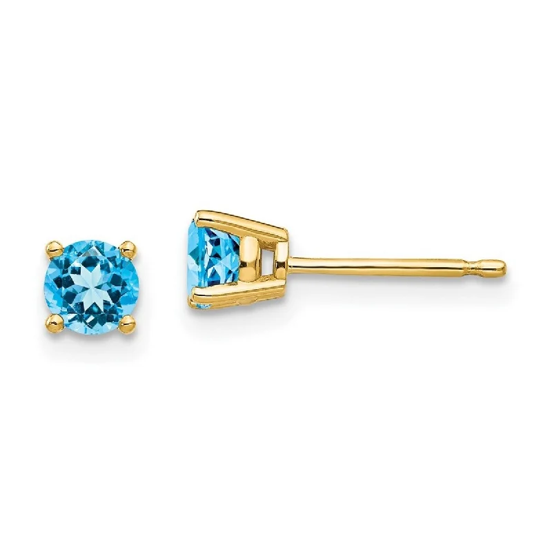 Citrine drop earrings-Curata 14k Yellow Gold 4mm Round Blue Topaz Stud Earrings