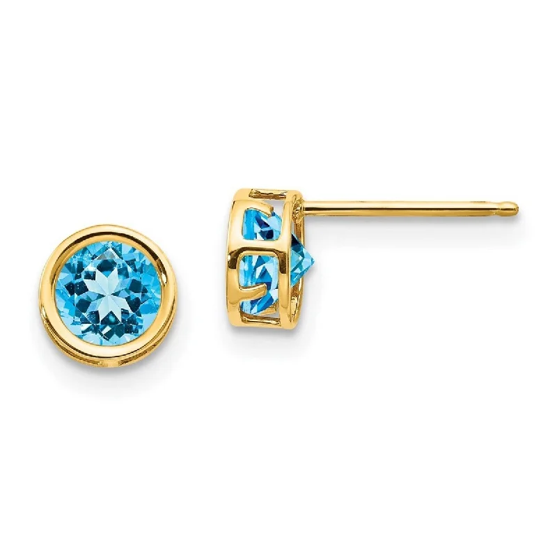 Morganite gem earrings-Curata 14k Yellow Gold 5mm Bezel Blue Topaz Stud Earrings