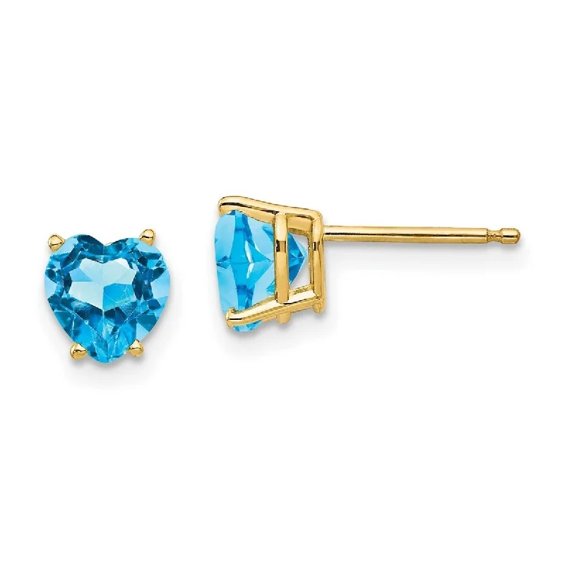 Floral cluster earrings-Curata 14k Yellow Gold 5mm Heart Blue Topaz Stud Earrings