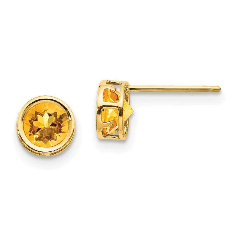 Floral cluster earrings-Curata 14k Yellow Gold 6mm Bezel Citrine Stud Earrings