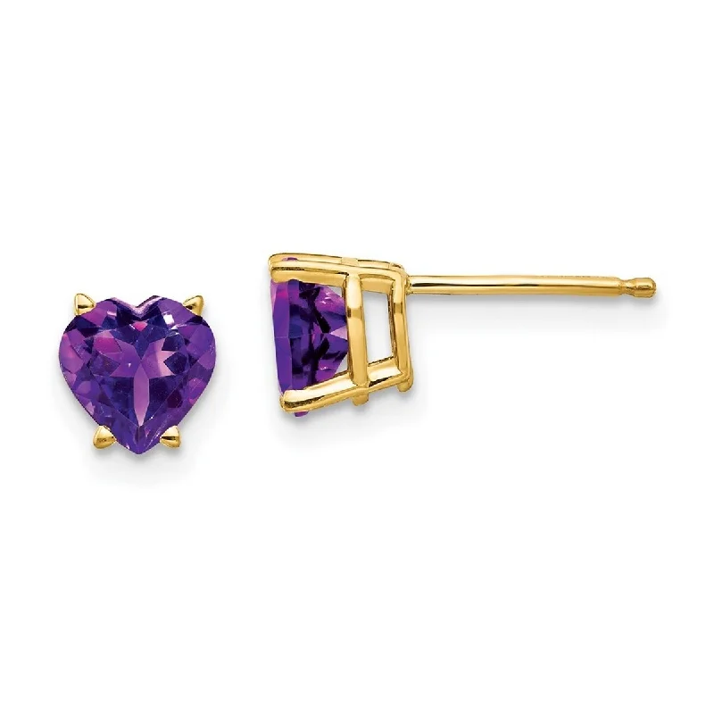 Black onyx earrings-Curata 14k Yellow Gold 6mm Heart Amethyst Stud Earring