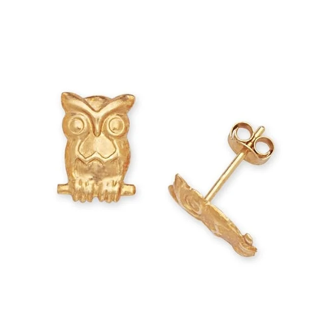 Black onyx earrings-Curata 14k Yellow Gold 7x10mm Children's Owl Stamping Stud Earrings