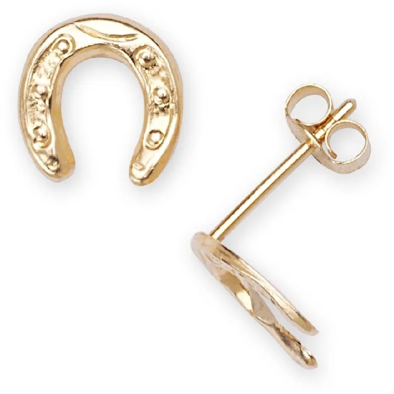 Celtic knot earrings-Curata 14k Yellow Gold 8x7mm Children's Horseshoe Stamp Stud Earrings