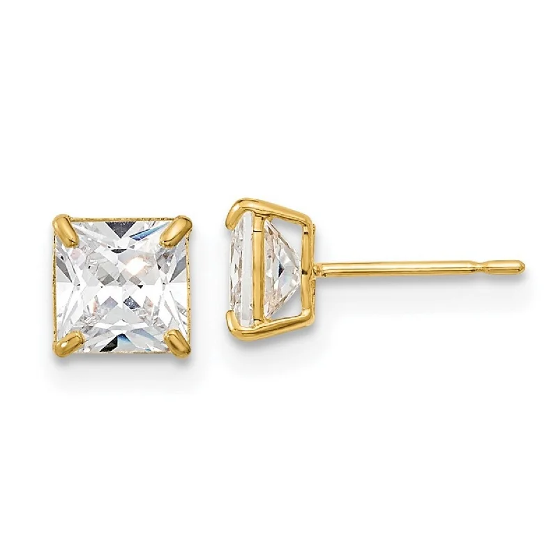 Leaf motif earrings-Curata 14k Yellow Gold Madi K 5mm Square Cubic Zirconia Basket Set Stud Earrings