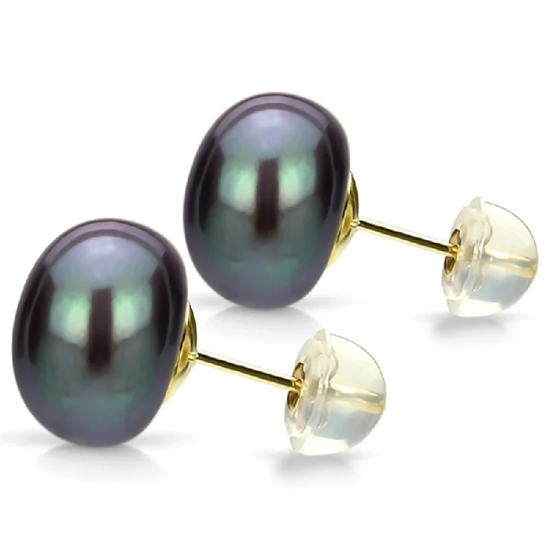 Opal gem earrings-DaVonna 24k Gold-over Sterling Black Freshwater Pearl Stud Earring