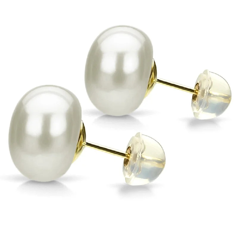 Floral engraved earrings-DaVonna 24k Gold over Sterling Silver White Freshwater Pearl Stud Earrings