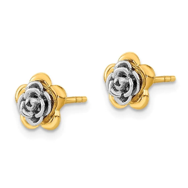 Opal gem earrings-Diamond2Deal 14k Two-tone Gold Flower Post Stud Earrings (L-7.5mm, W-7.5mm)