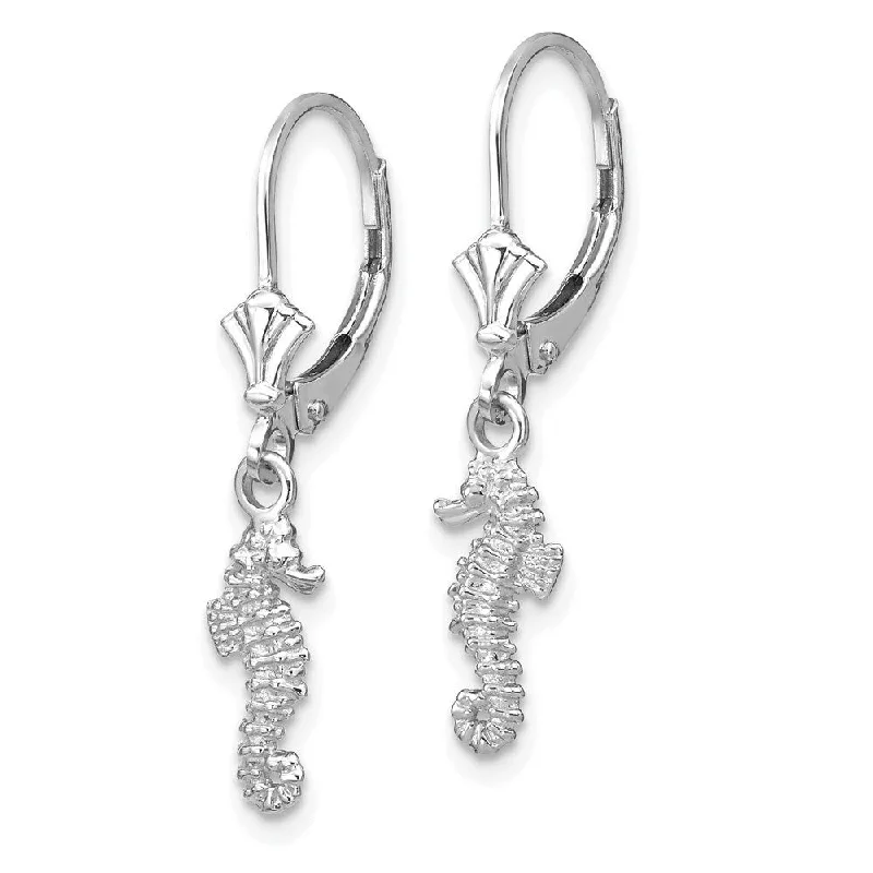 Modern minimalist earrings-Diamond2Deal 14K White Gold 3-D Seahorse Dangle Earrings (L- 29.15 mm)