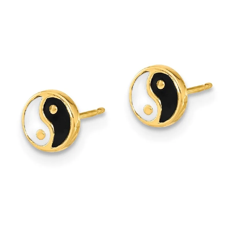 Minimalist bar earrings-Diamond2Deal 14k Yellow Gold Gold Black/White Enamel Yin and Yang Post Stud Earrings (L-5.75mm, W-5.75mm)