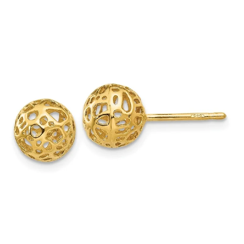 Sunburst design earrings-Diamond2Deal 14K Yellow Gold Medium Fancy Ball Post Stud Earrings (L-7.5mm, W-7.5mm)