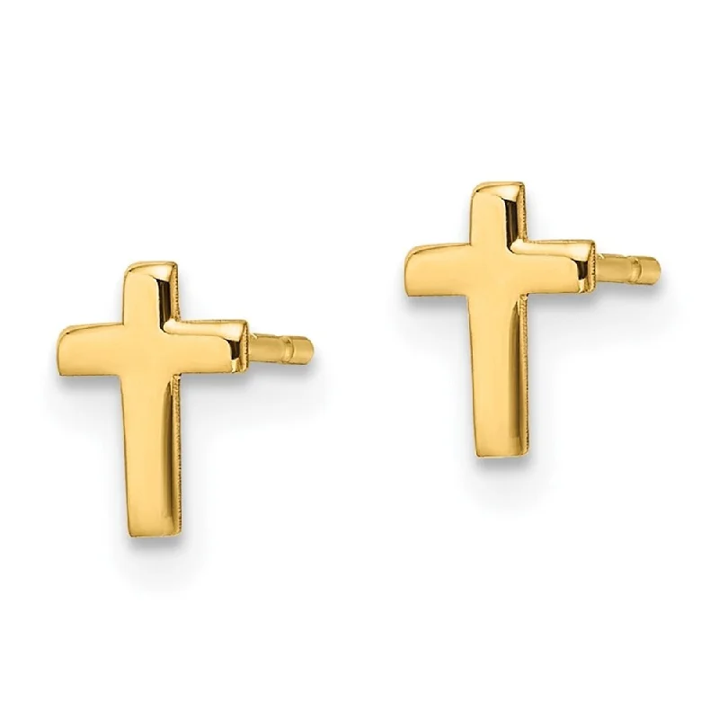 Mixed metal earrings-Diamond2Deal 14k Yellow Gold Polished Cross Post Stud Earrings (L-6.49mm, W-4.6mm)