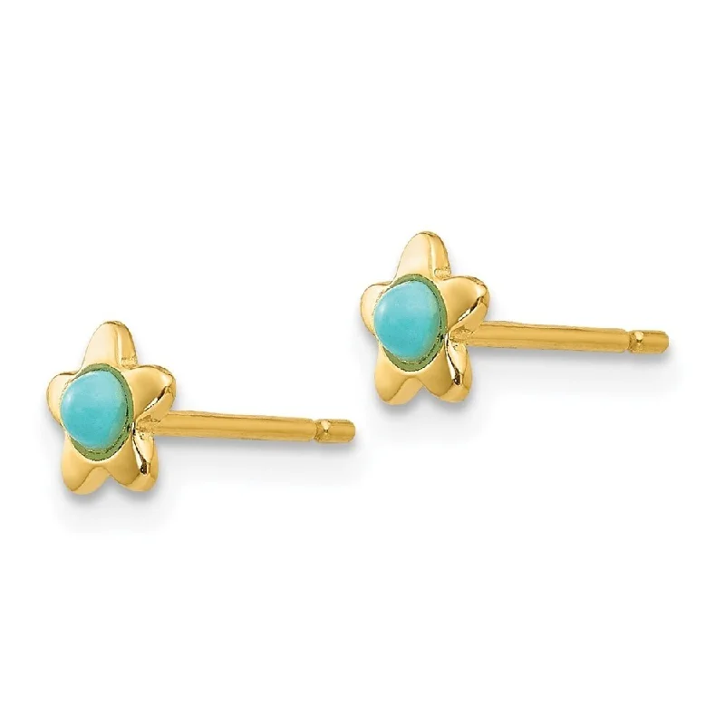 Bold zircon earrings-Diamond2Deal 14k Yellow Gold Polished Turquoise Star Post Stud Earrings (L-5mm, W-5mm)