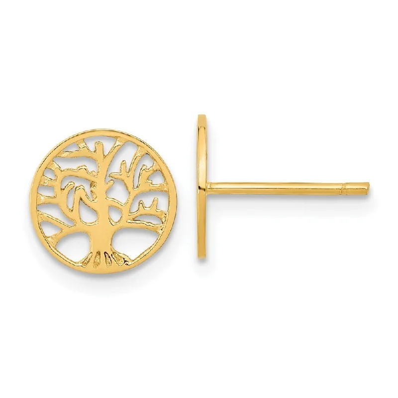 Lapis lazuli earrings-Diamond2Deal 14k Yellow Gold Round Tree Post Stud Earrings (L-10mm, W-10mm)