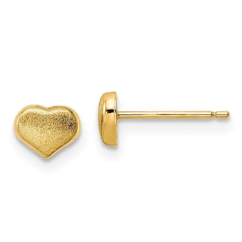 Adjustable moon earrings-Diamond2Deal 14k Yellow Gold Satin and Polished Heart Post Stud Earrings (L-4.9mm, W-6mm)