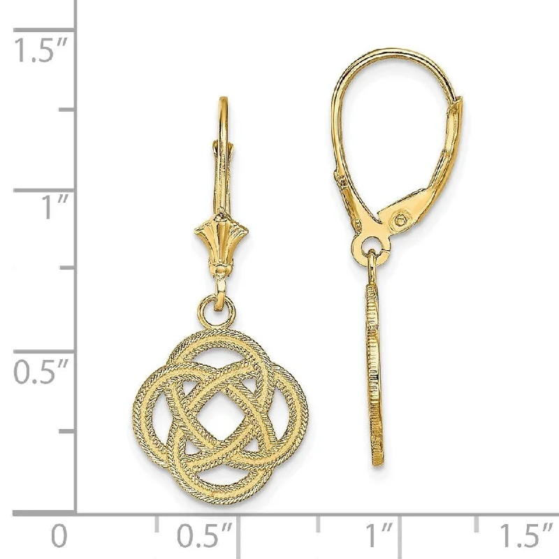 Dotted pattern earrings-Diamond2Deal 14K Yellow Gold Small Celtic Eternity Knot Circle Earrings with Leverback (L-31.8 mm, W-13.8 mm)