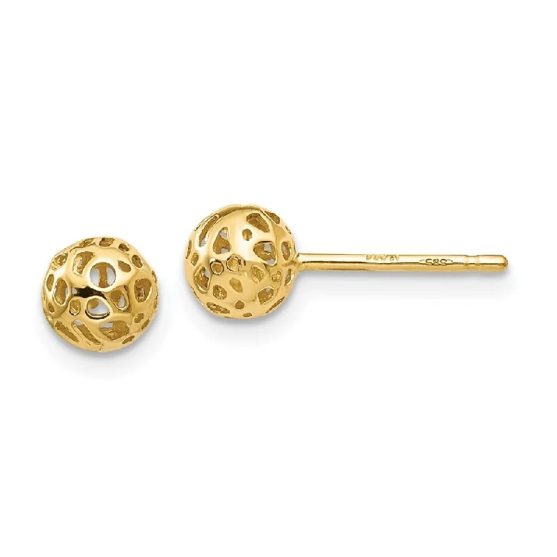 Minimalist bar earrings-Diamond2Deal 14K Yellow Gold Small Fancy Ball Post Stud Earrings (L-5.5mm, W-5.5mm)