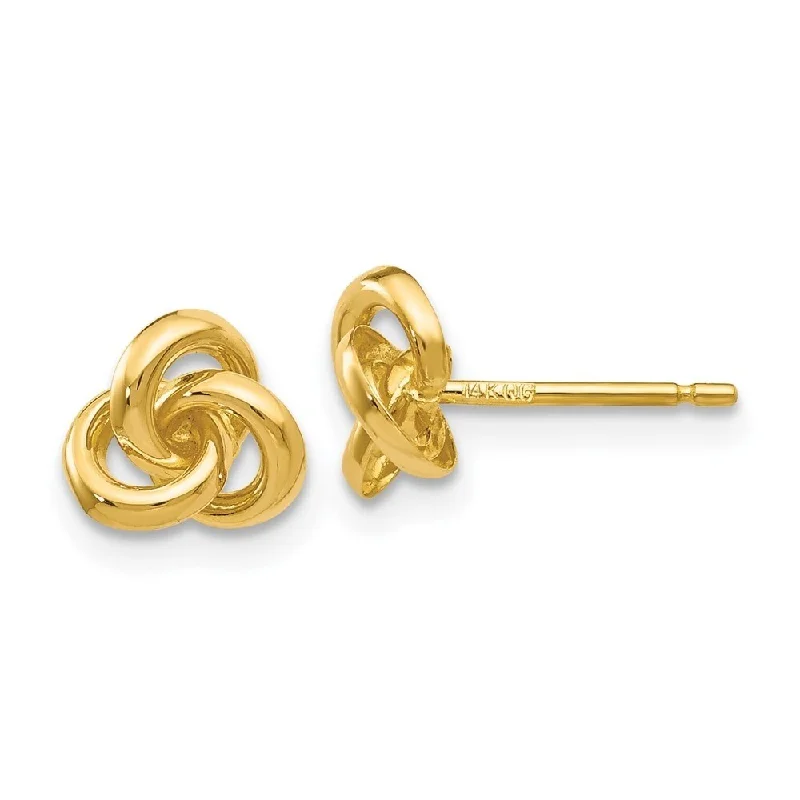 Dotted pattern earrings-Diamond2Deal 14k Yellow Gold Trinity Knot Stud Earrings (L-7mm, W-7mm)